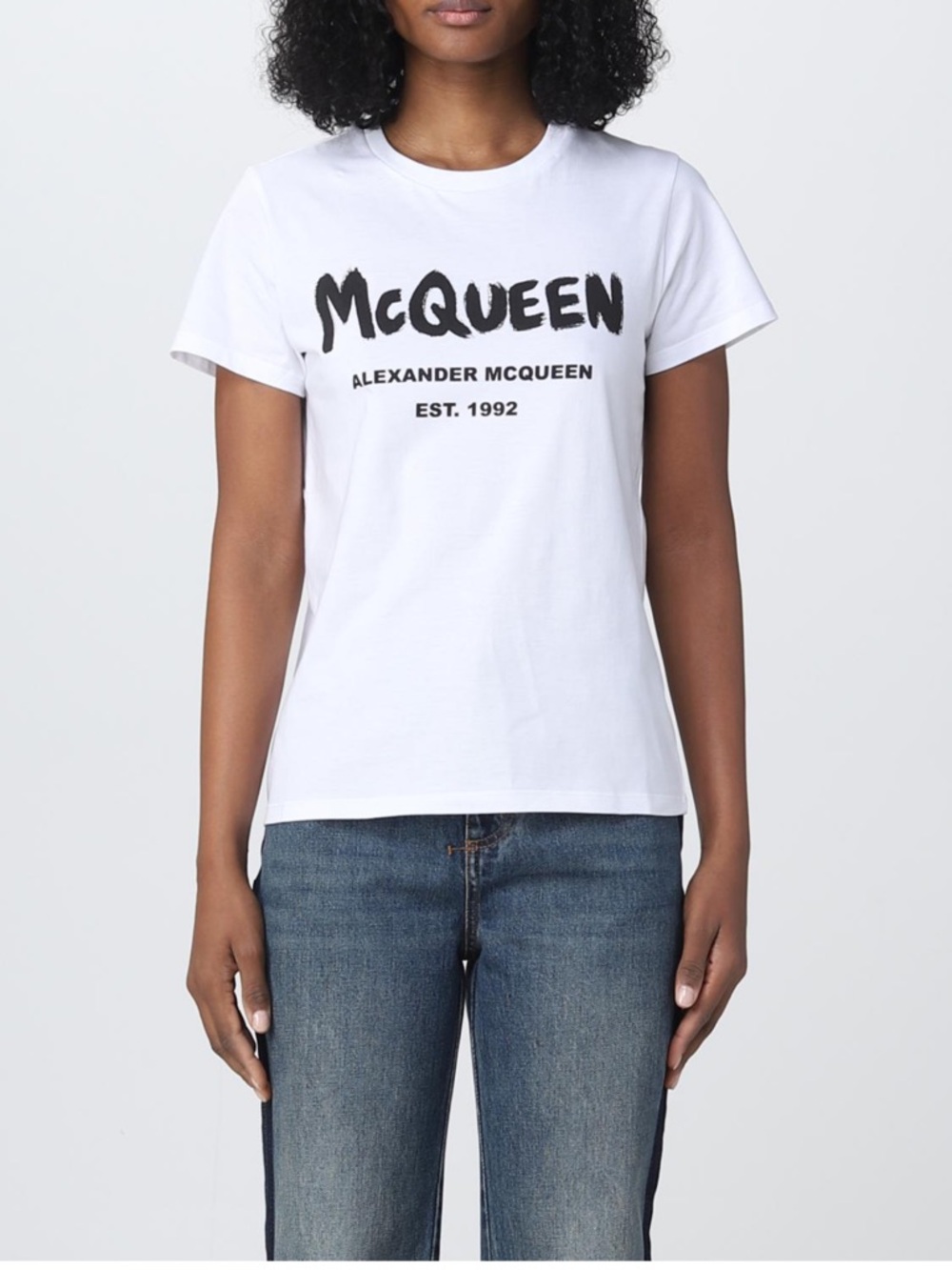 Alexander McQueen White Tee with Black Logo Print 40